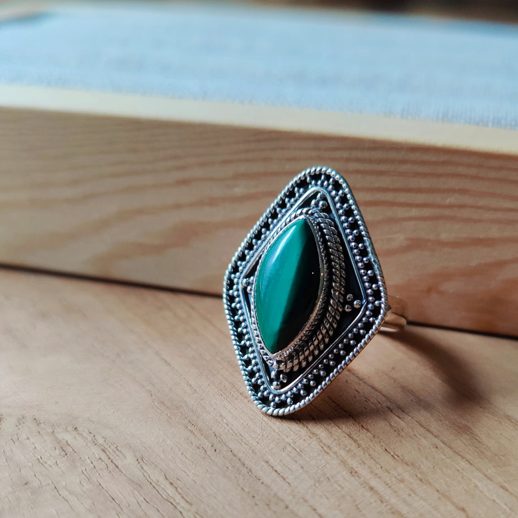 Ring | Sterling zilver & malachiet | maat 18,5 image 1
