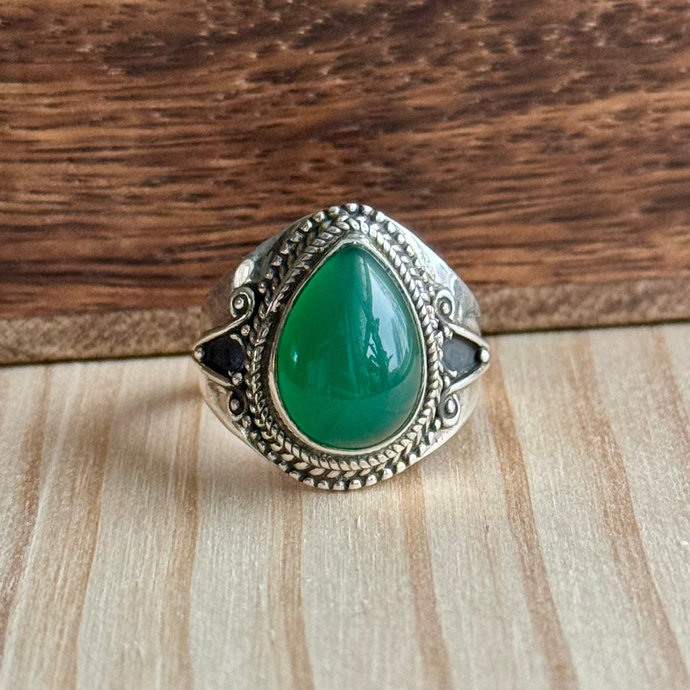 Ring | Sterling zilver & groene chalcedoon | maat 19,25 image 3