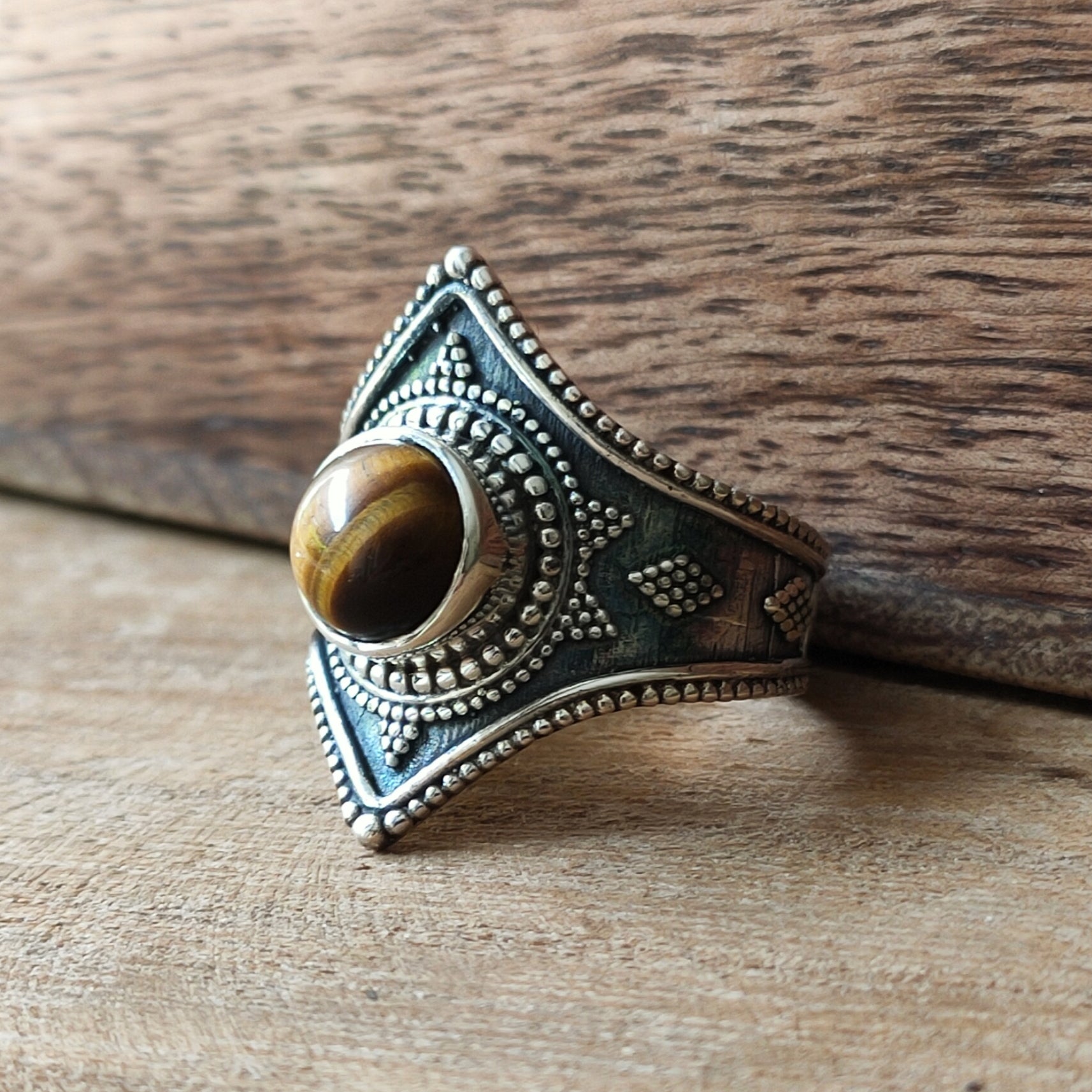 Ring Gajner | Sterling zilver & tijgeroog | maat 18,25 image 0