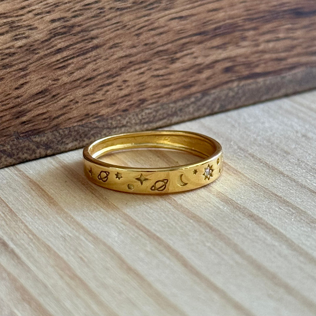 Ring Space | 14K verguld & zirconia | maat 18,25 image 1