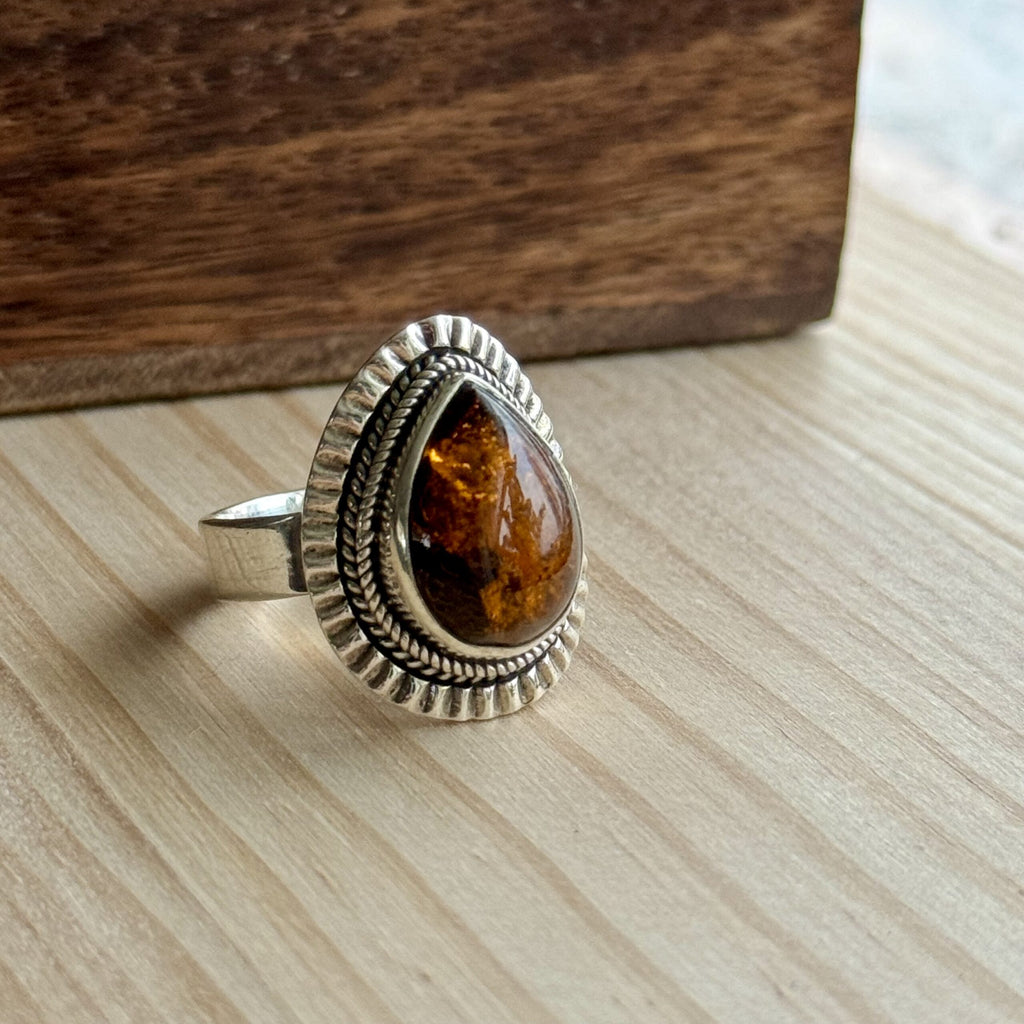 Ring | Sterling zilver & amber | maat 18 image 1