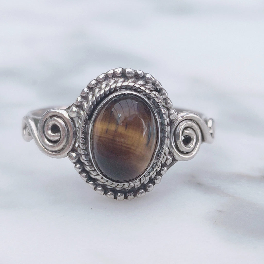 Ring | Sterling zilver & tijgeroog | maat 17,5 image 1