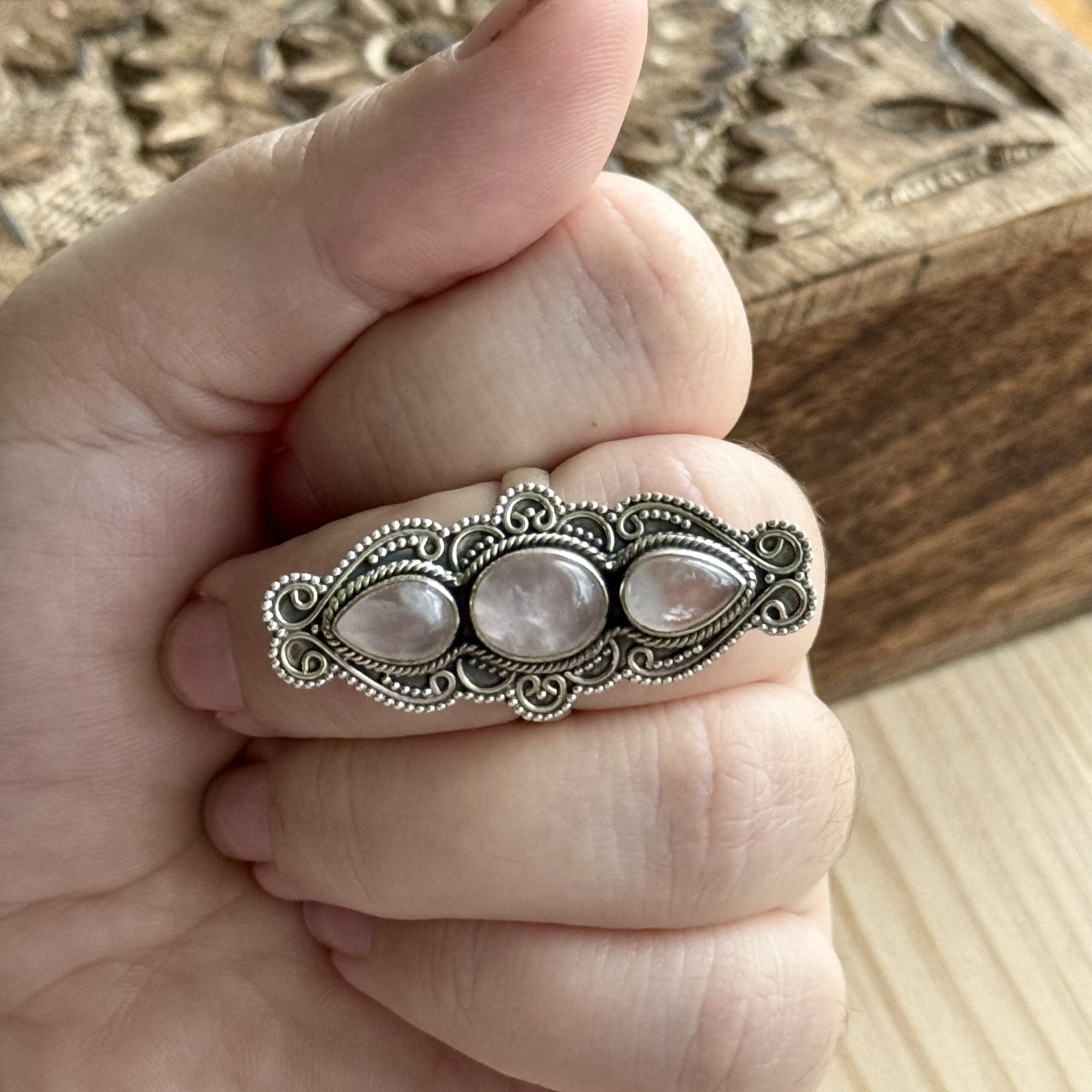 Ring | Sterling zilver & rozenkwarts | maat 18,25 image 3
