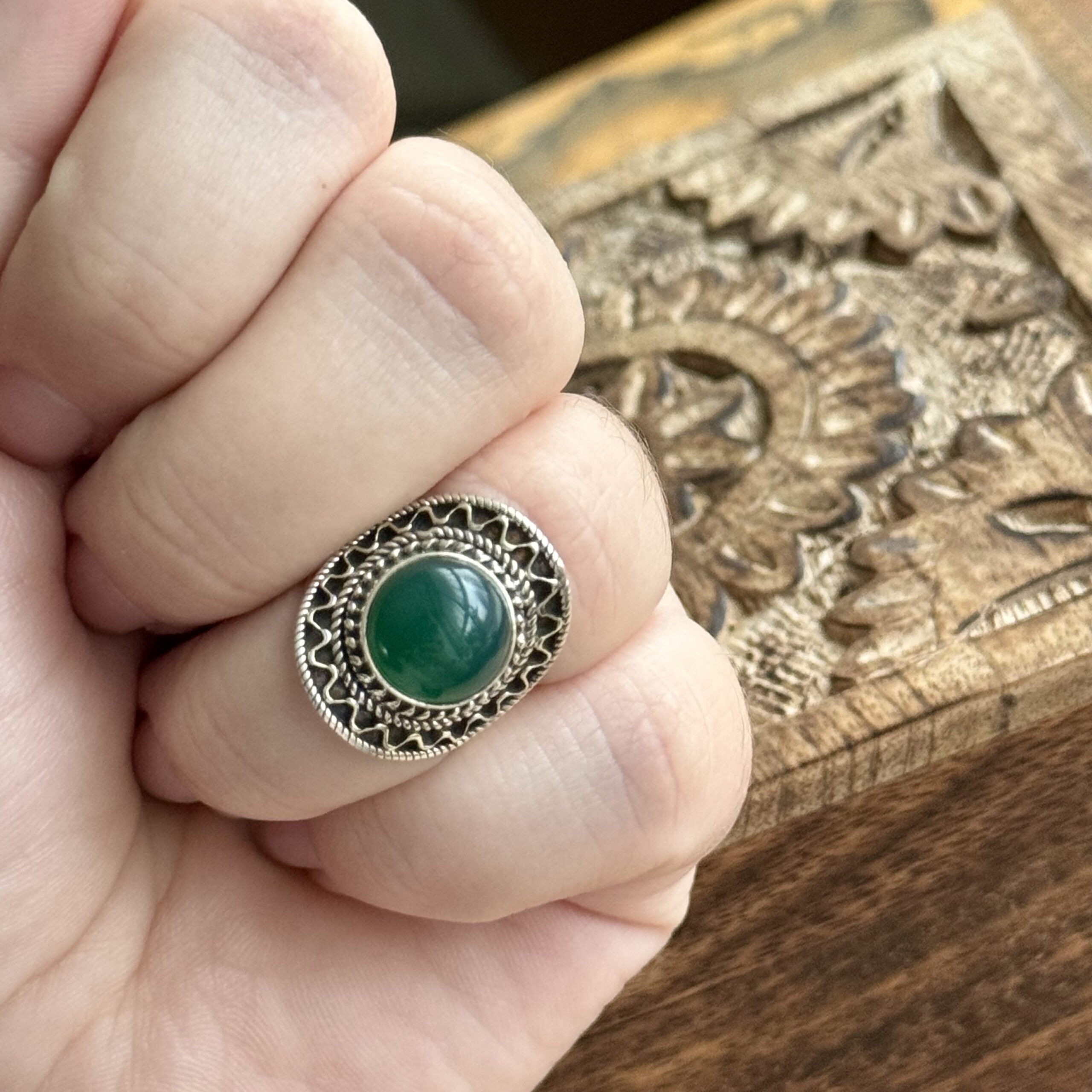 Ring | Sterling zilver & groene chalcedoon | maat 17 image 3