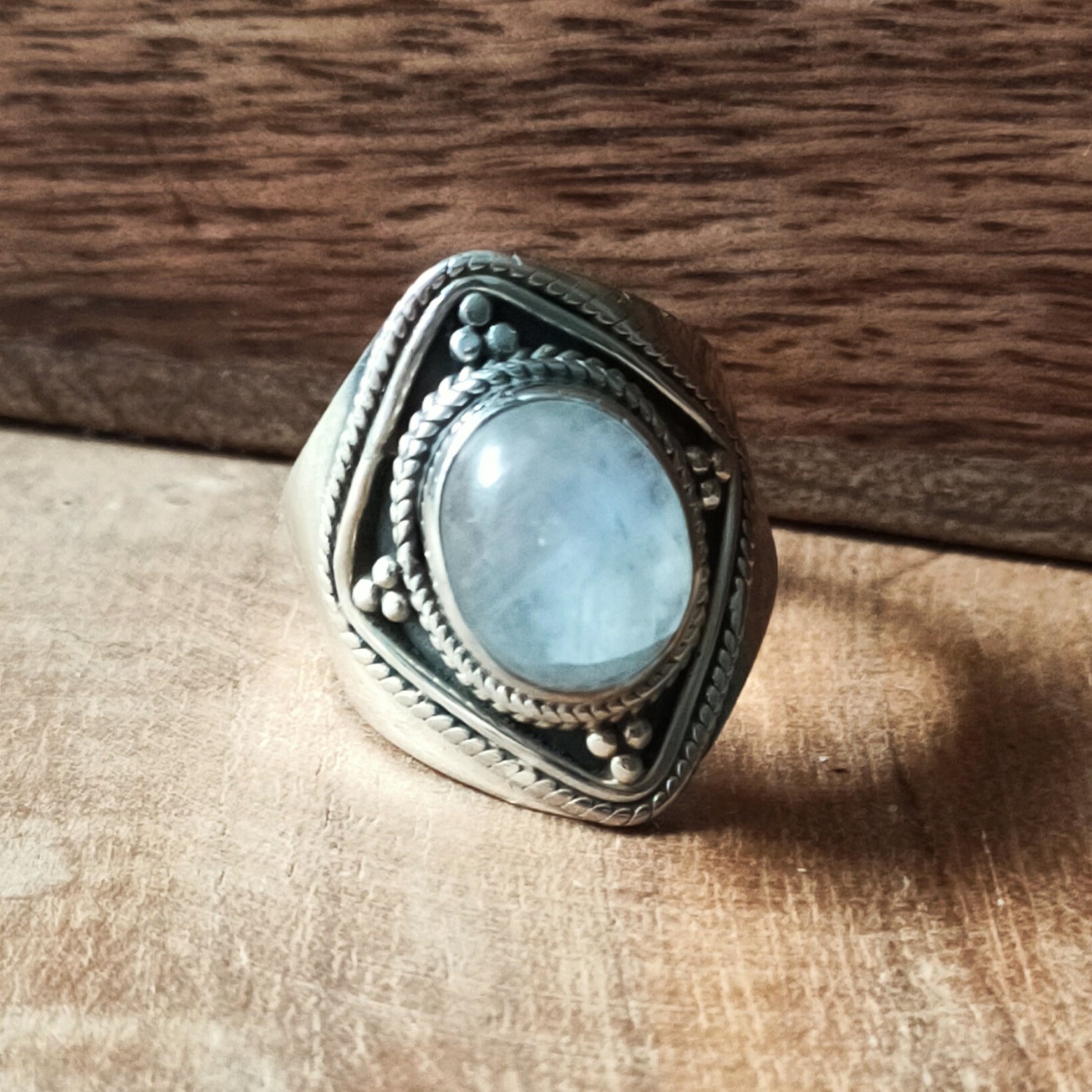 Ring Agni | Sterling zilver & regenboog maansteen | maat 16,5 image 4