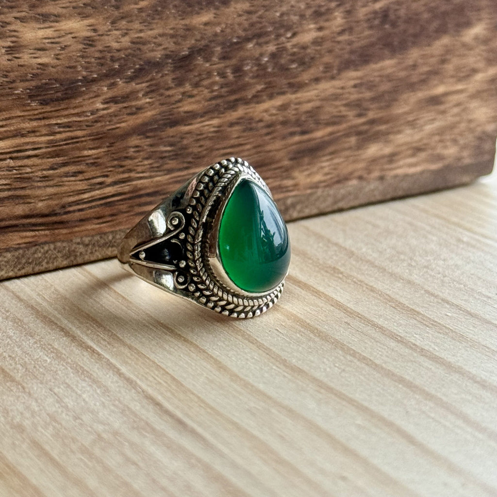 Ring | Sterling zilver & groene chalcedoon | maat 19,25 image 0