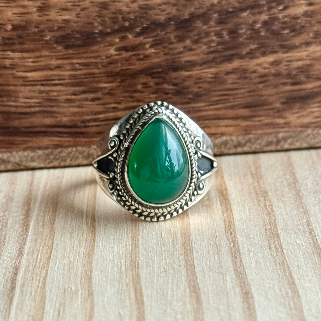 Ring | Sterling zilver & groene chalcedoon | maat 19,25 image 1
