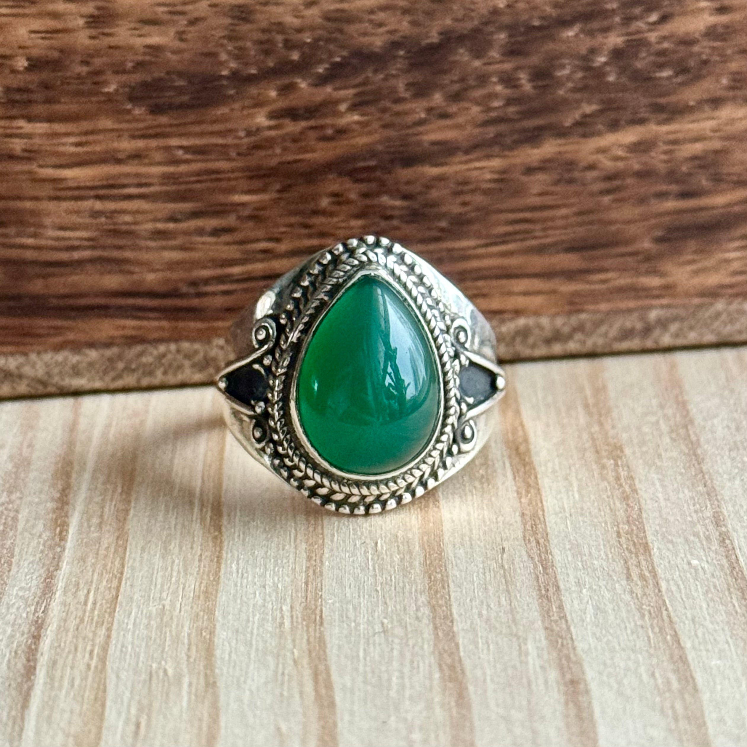 Ring | Sterling zilver & groene chalcedoon | maat 19,25 image 1