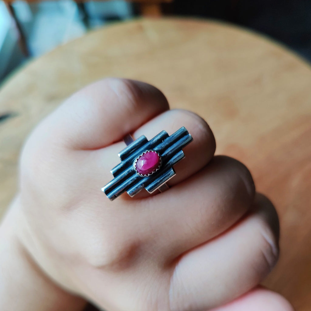 Ring | Sterling zilver & robijn | maat 19,5 | BY AIS image 0