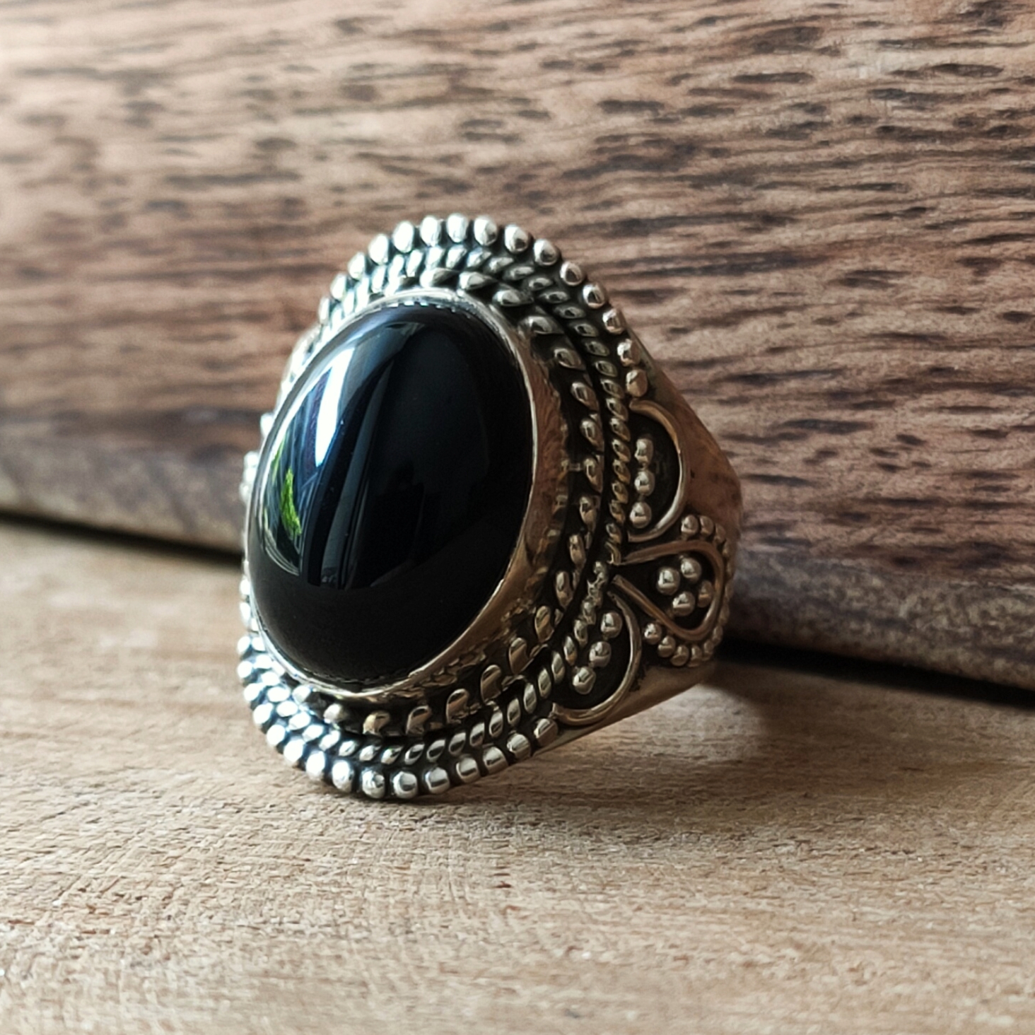 Versnel residentie Grens Ring | Sterling zilver & onyx | maat 16,75 - Of Ais